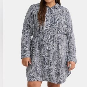 Women's Plus Size Mini Shirt Dress W/Long Sleeves. Geometric Print  Sz 2X  NWT